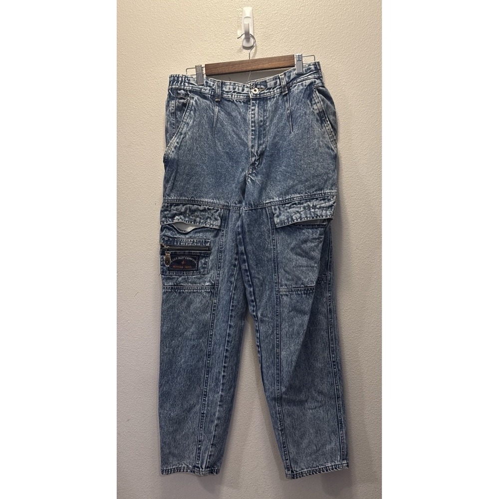 Vintage Bugle Boy Mountain Patrol Acid‎ Wash Cargo Jeans Men's Size 32Lx31